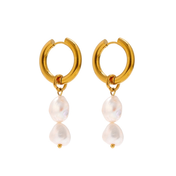 Charm Dangle Pearls Hoop Earrings - Picture 4 of 6